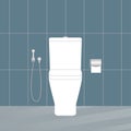 Toilet bowl with toilet paper and hygienic shower. Bathroom interior. Vector illustration.